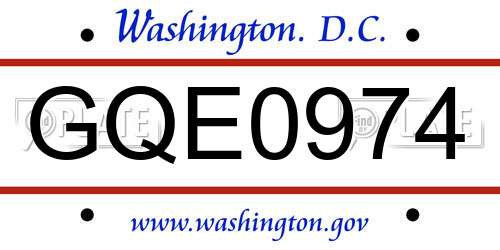 GQE0974 District Of Columbia License Plate
