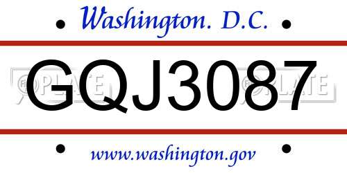 GQJ3087 District Of Columbia License Plate