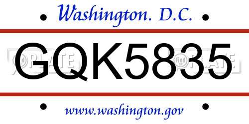 GQK5835 District Of Columbia License Plate