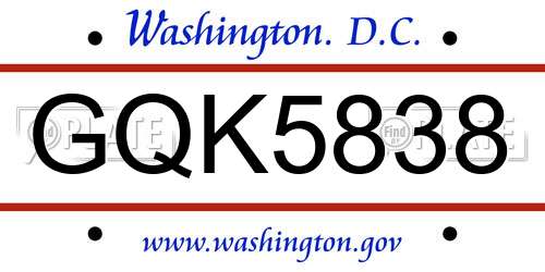 GQK5838 District Of Columbia License Plate