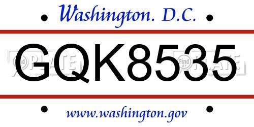 GQK8535 District Of Columbia License Plate