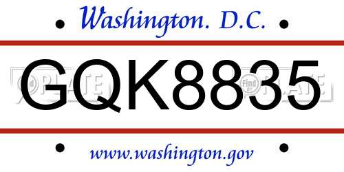GQK8835 District Of Columbia License Plate