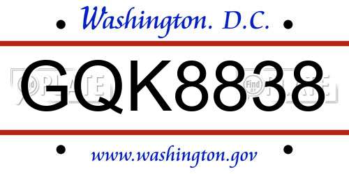 GQK8838 District Of Columbia License Plate