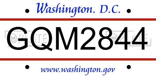 GQM2844 District Of Columbia License Plate