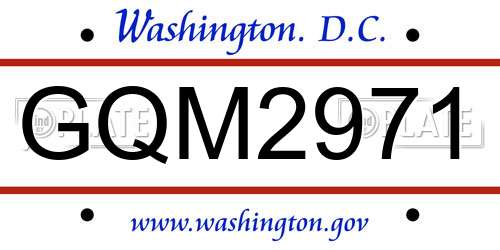 GQM2971 District Of Columbia License Plate
