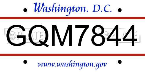 GQM7844 District Of Columbia License Plate