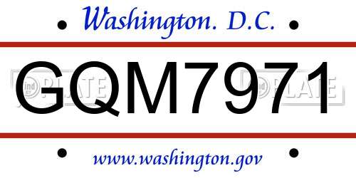 GQM7971 District Of Columbia License Plate