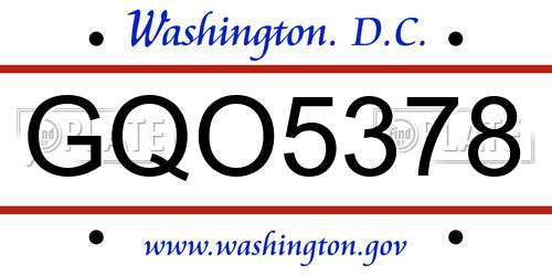 GQO5378 District Of Columbia License Plate