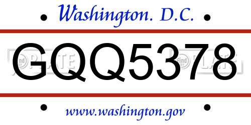 GQQ5378 District Of Columbia License Plate