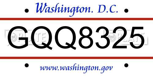 GQQ8325 District Of Columbia License Plate