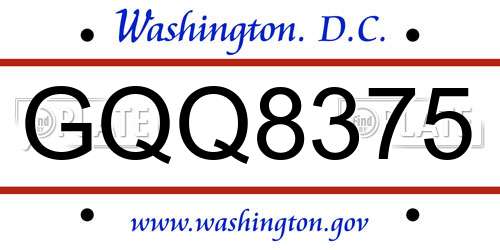 GQQ8375 District Of Columbia License Plate