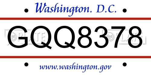 GQQ8378 District Of Columbia License Plate