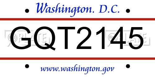 GQT2145 District Of Columbia License Plate