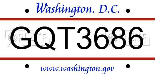GQT3686 District Of Columbia License Plate
