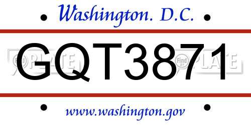 GQT3871 District Of Columbia License Plate