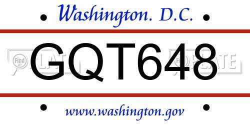GQT648 District Of Columbia License Plate