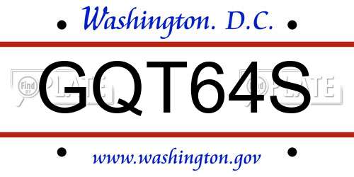 GQT64S District Of Columbia License Plate