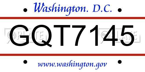 GQT7145 District Of Columbia License Plate