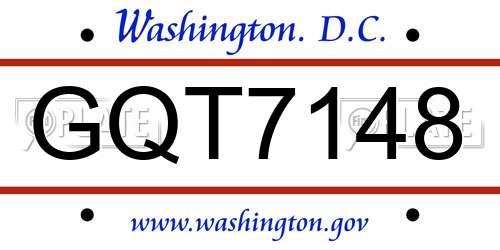 GQT7148 District Of Columbia License Plate