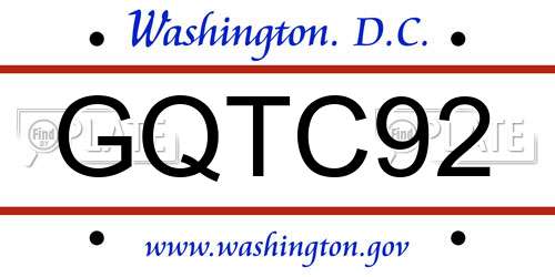 GQTC92 District Of Columbia License Plate