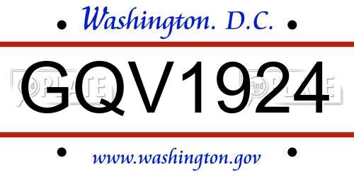 GQV1924 District Of Columbia License Plate