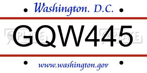 GQW445 District Of Columbia License Plate