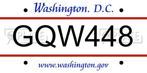 GQW448 District Of Columbia License Plate