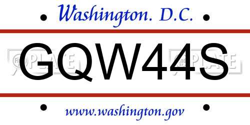 GQW44S District Of Columbia License Plate
