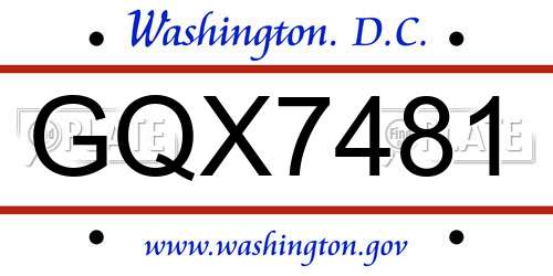 GQX7481 District Of Columbia License Plate