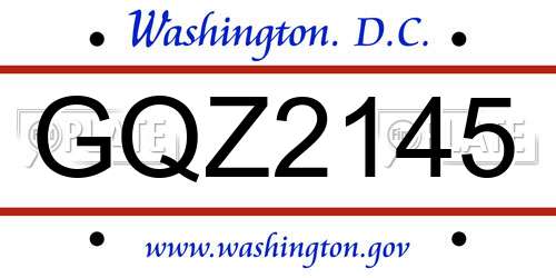 GQZ2145 District Of Columbia License Plate