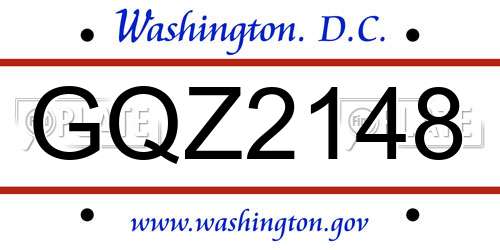 GQZ2148 District Of Columbia License Plate