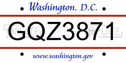 GQZ3871 District Of Columbia License Plate