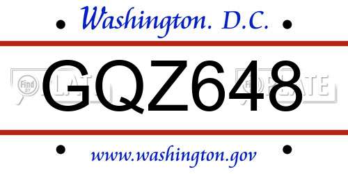 GQZ648 District Of Columbia License Plate