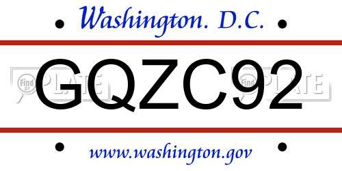 GQZC92 District Of Columbia License Plate