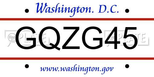 GQZG45 District Of Columbia License Plate