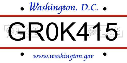 GR0K415 District Of Columbia License Plate