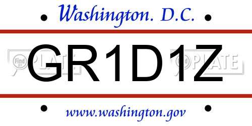 GR1D1Z District Of Columbia License Plate