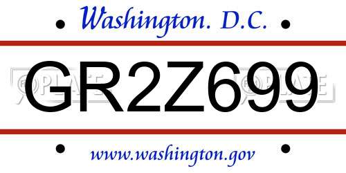 GR2Z699 District Of Columbia License Plate