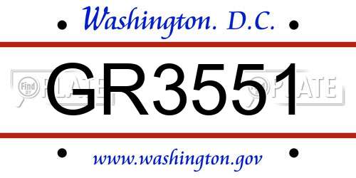 GR3551 District Of Columbia License Plate