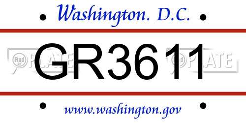 GR3611 District Of Columbia License Plate