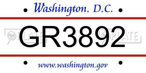 GR3892 District Of Columbia License Plate