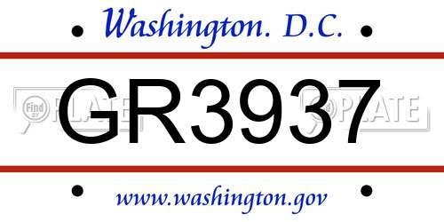 GR3937 District Of Columbia License Plate