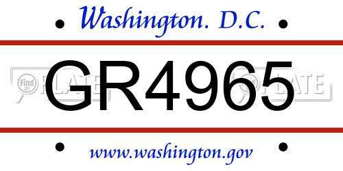 GR4965 District Of Columbia License Plate