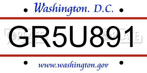 GR5U891 District Of Columbia License Plate
