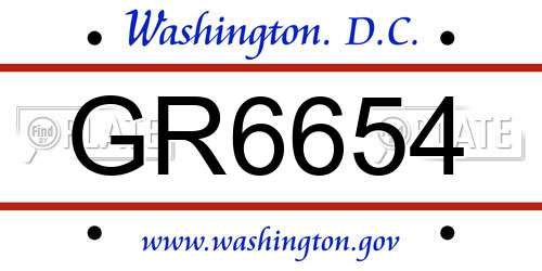 GR6654 District Of Columbia License Plate