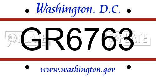 GR6763 District Of Columbia License Plate