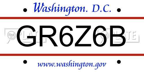 GR6Z6B District Of Columbia License Plate
