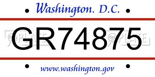 GR74875 District Of Columbia License Plate