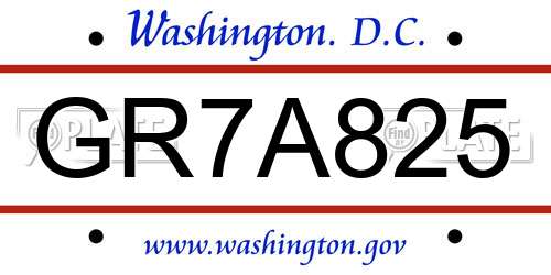 GR7A825 District Of Columbia License Plate
