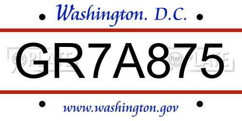 GR7A875 District Of Columbia License Plate
